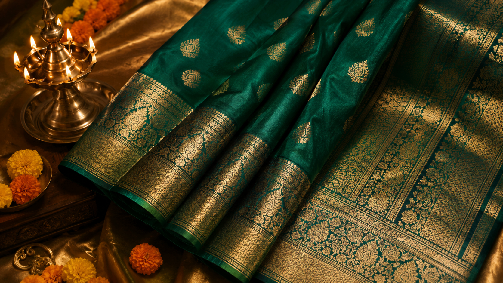 Emerald green festive Kanchipuram silk saree