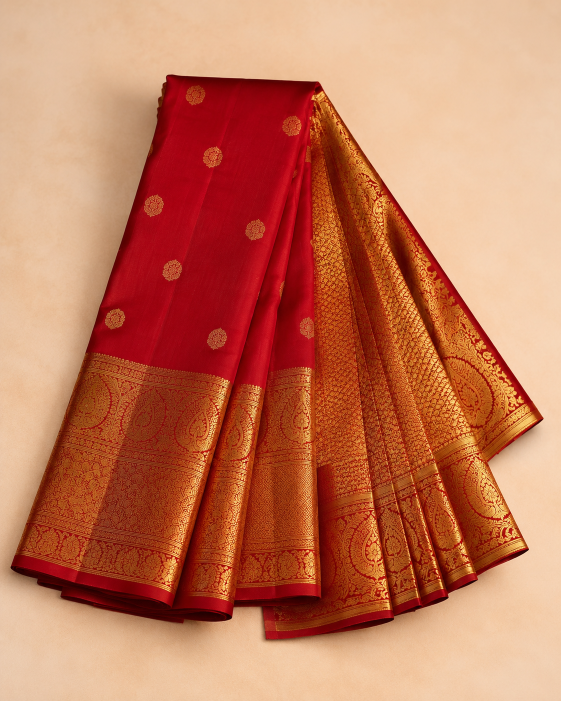 Red and gold Kanchipuram silk saree