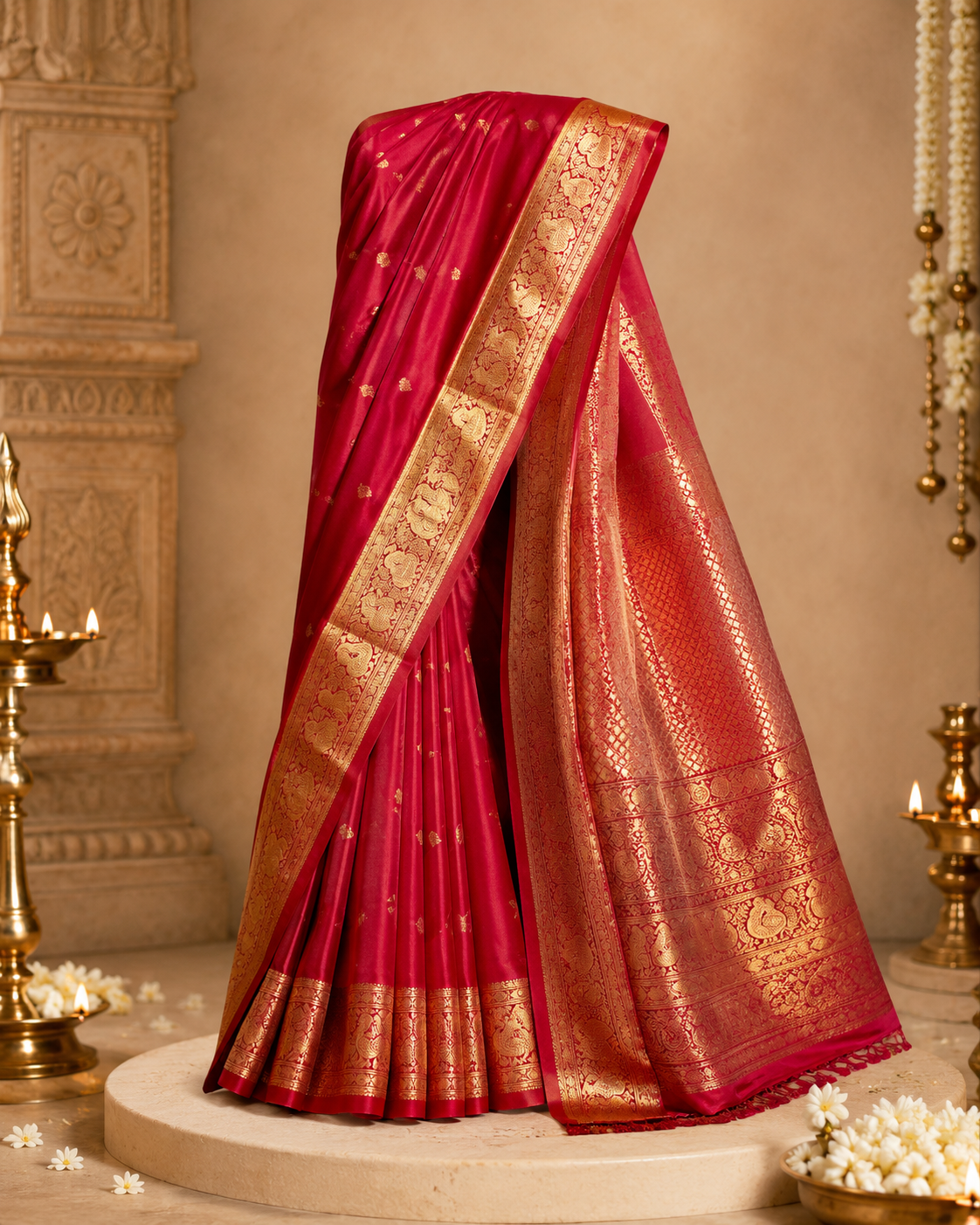 Traditional red Kanchipuram bridal silk saree