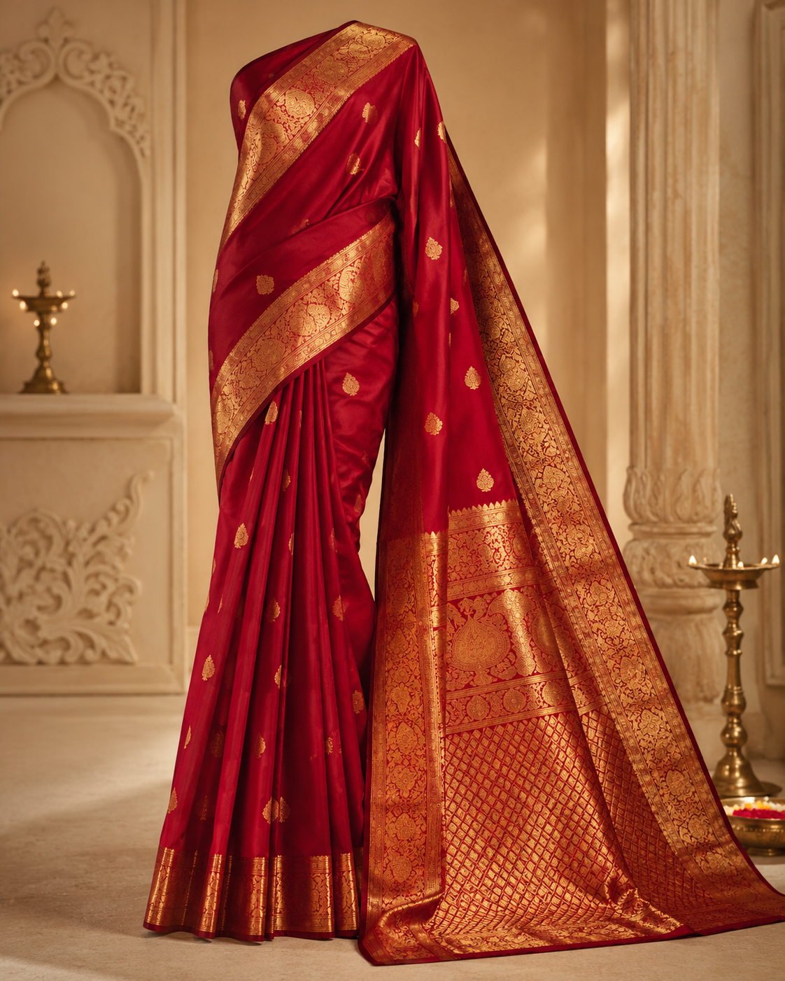 Crimson red Kanchipuram silk saree