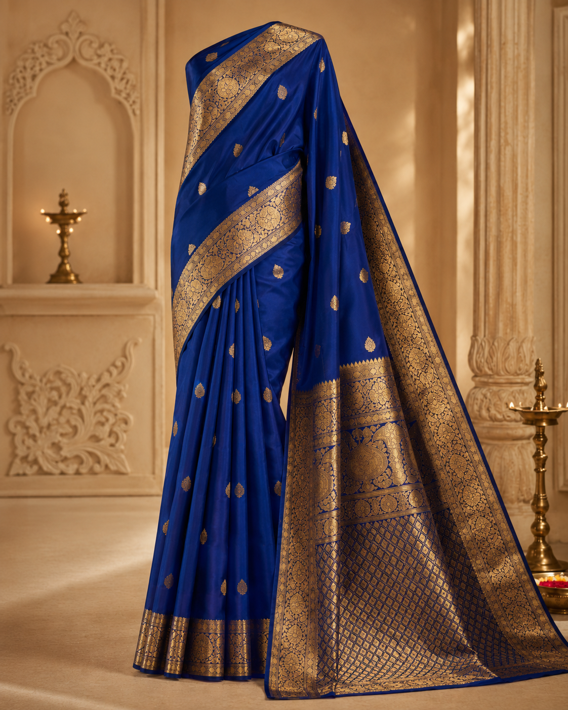 Royal blue silk saree