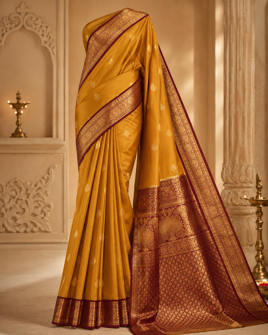 Mustard gold silk saree