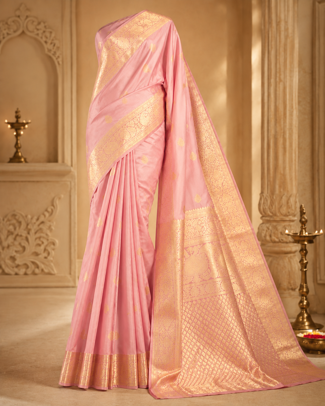 Pastel pink silk saree