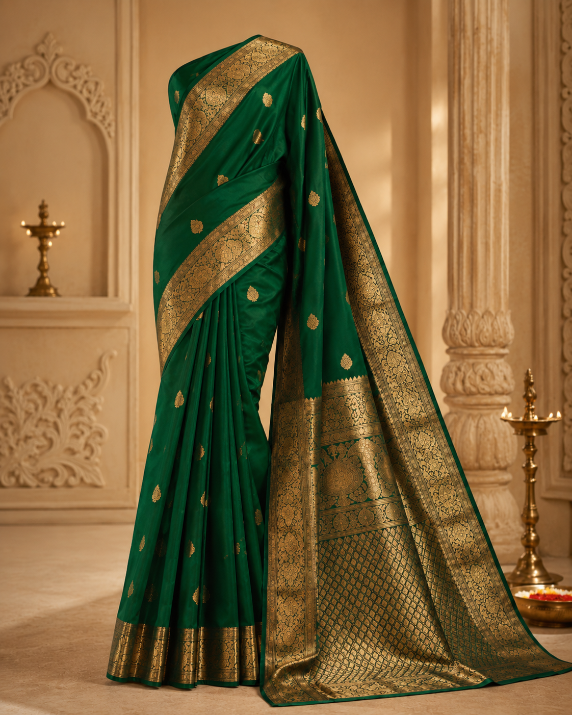 Emerald green Kanchipuram silk saree