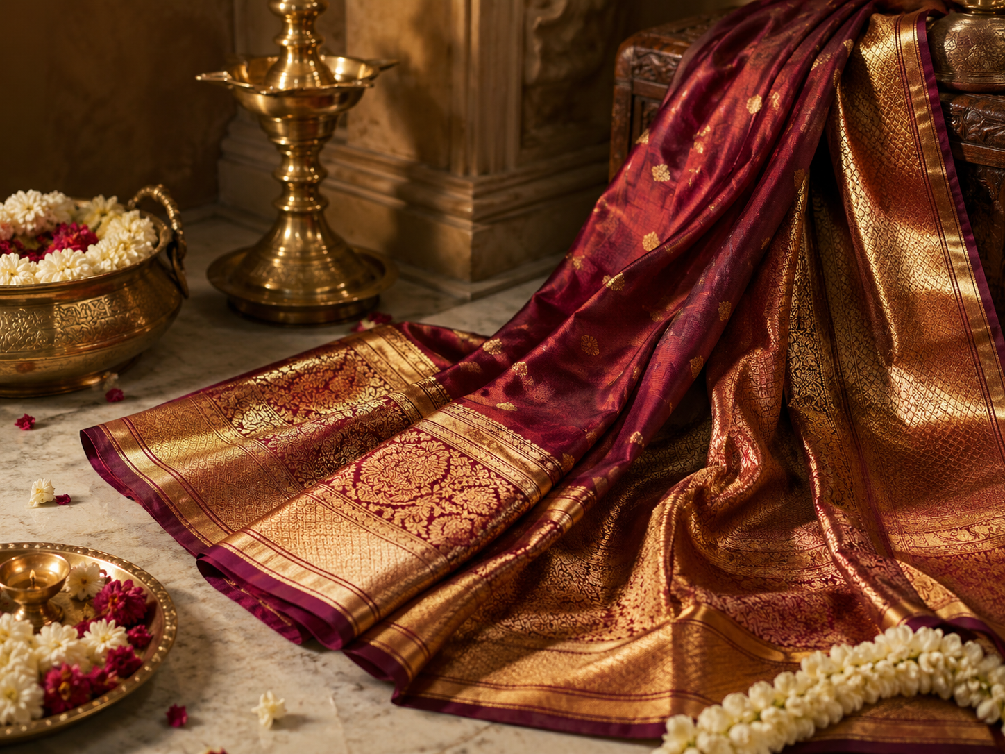 Traditional bridal Kanchipuram silk saree styling