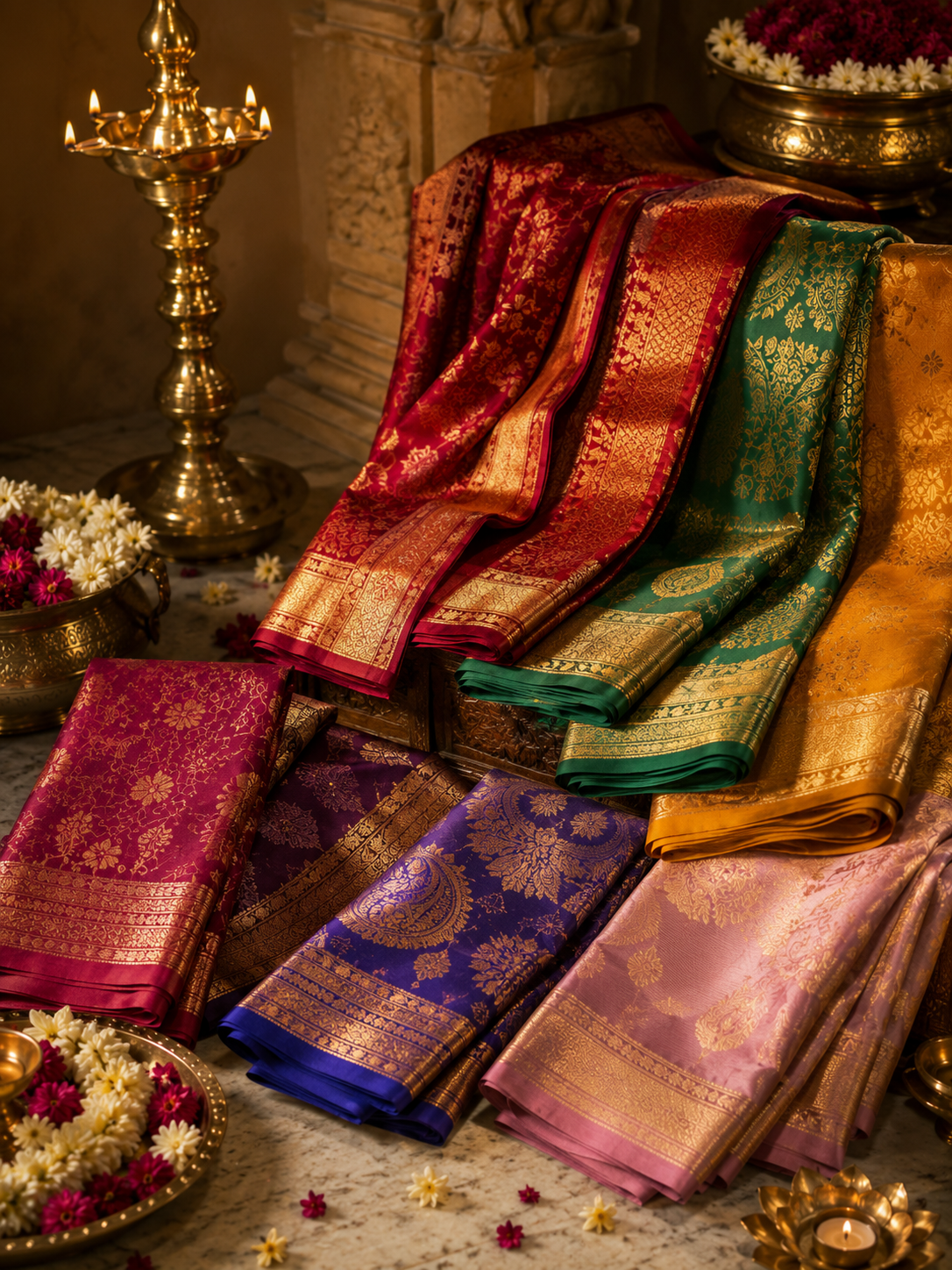 Different colours of Kanchipuram silk sarees