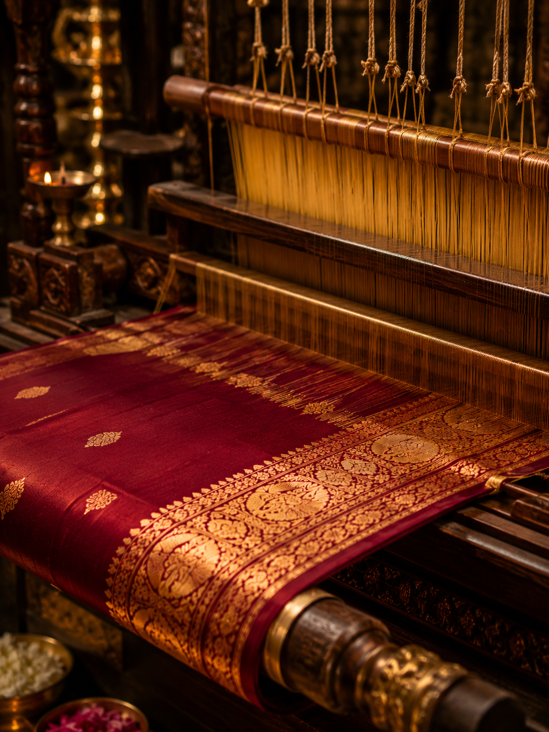 Gold zari border on Kanchipuram silk saree
