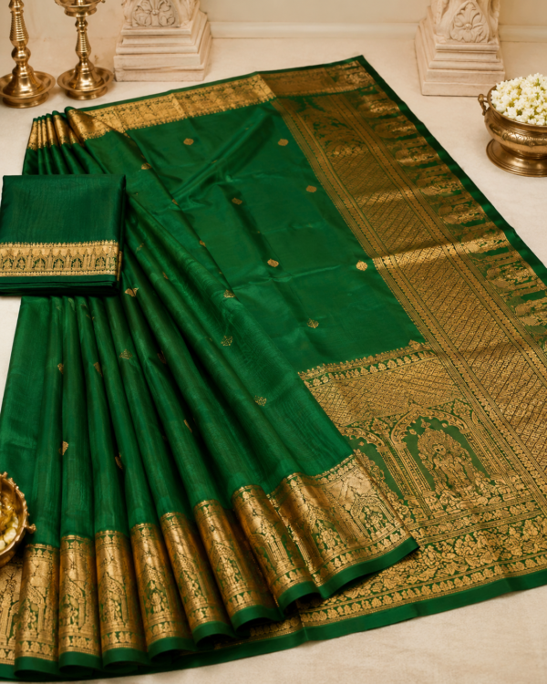 Emerald Green Temple Border Saree