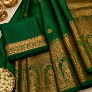 Emerald Green Temple Border Saree