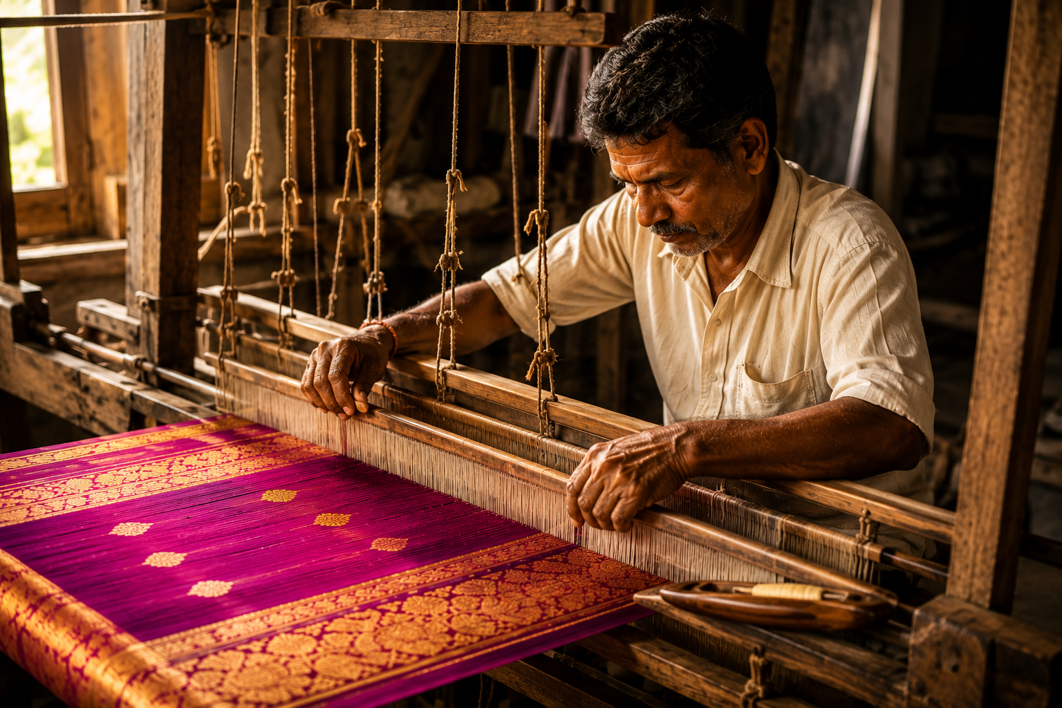 Master artisan weaving a Kanchipuram saree