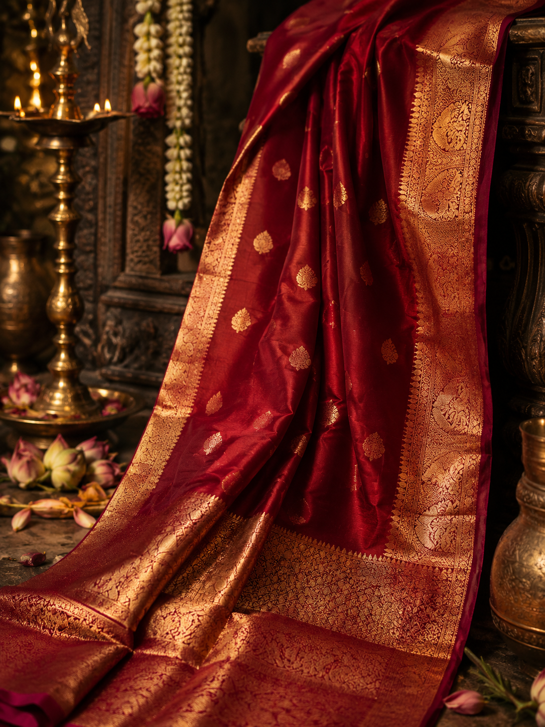 Traditional red bridal Kanchipuram saree
