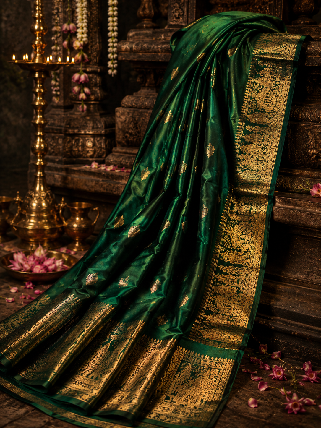 Emerald temple border silk saree
