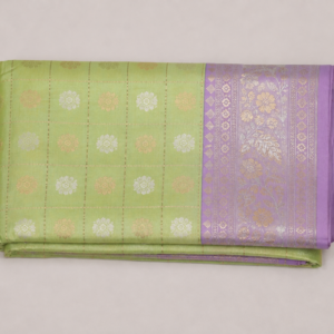 Parrot Green Silk Saree with Floral Motifs & Zari Border