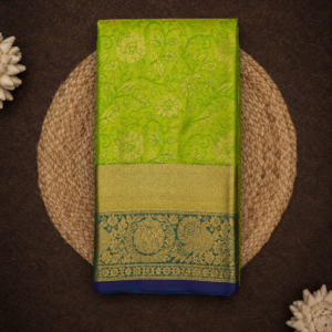 Elegant Green Saree with Floral-Vine Pattern & Peacock Zari Pallu